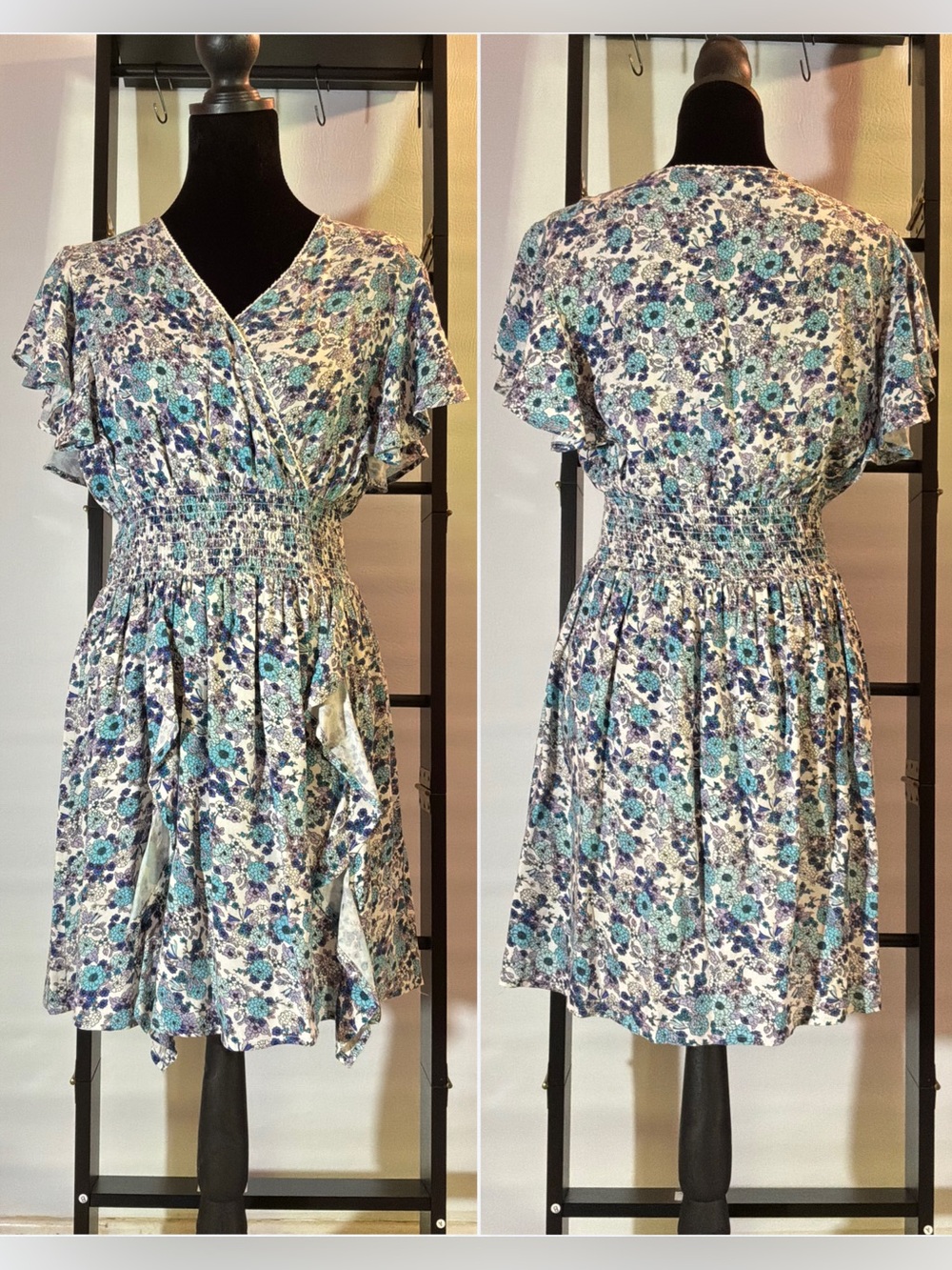 🌙✨Sincerely Jules Floral Wrap Mini Dress - Blue, Teal